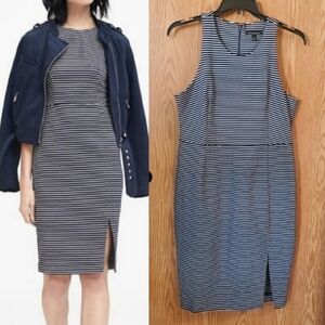 Banana Republic sleeveless halter sheath dress blue/white stripe size 14